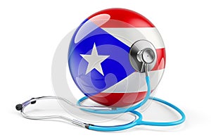 Puerto Rican flag with stethoscope. Health care in Puerto Rico concept, 3D rendering