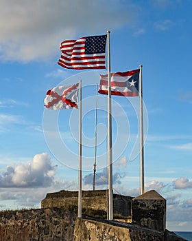 Puerto Rico, American and Cross of Burgundy Flags