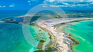 Aerial view of Puerto Rico. Faro Los Morrillos de Cabo Rojo. Playa Sucia beach and Salt lakes in Punta Jaguey. photo