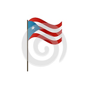 Puerto Rico flag on the flagpole. Official colors and proportion correctly. Waving of Puerto Rico flag on flagpole, vector illustr