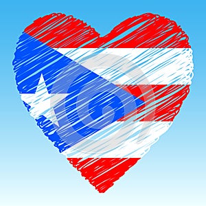 Puerto Rico flag, Heart shape, grunge style