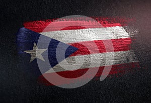 Puerto Rico Flag Made of Metallic Brush Paint on Grunge Dark Wall