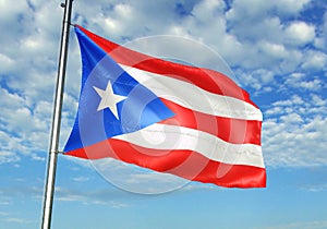 Puerto Rico flag waving with sky on background realistic 3d illustration