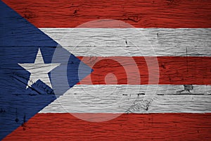 Puerto Rico national flag painted old oak wood