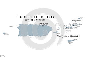 Puerto Rico and Virgin Islands, gray political map photo