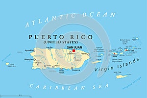 Puerto Rico and Virgin Islands political map