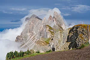 Puez range at autumn sunset
