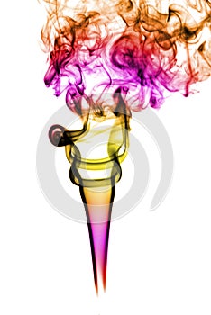 Puff of colored abstract smoke curves over white