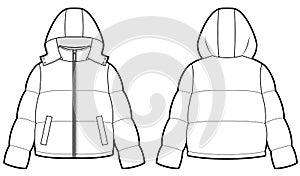 puff jacket technical sketches. winter sport jacket