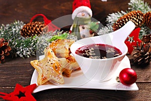 Puff pastries and red borscht for christmas eve
