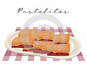 Puff pastries with sweet filling, Pastelitos, Latin American cuisine. National cuisine of Cuba. Food illustration vector photo