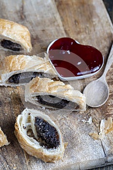 puff pastry bun made of wheat dough and poppy seed filling