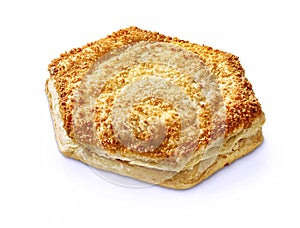 Puff pastry cheese snack isolated on white