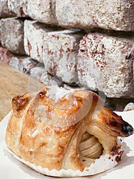 Puff pastry filled with apples in a rustic bistrot