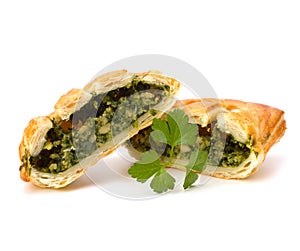 Puff pastry. Healthy pasty with spinach. photo