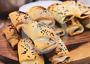 Puff pastry Homemade on a wooden board