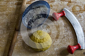 Puff pastry and rolling pin