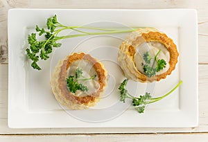 Puff pastry vol-au-vents filled with mushroom ragout