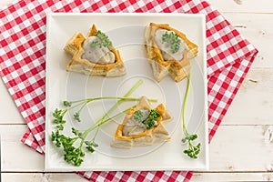 Puff pastry vol-au-vents shaped like a christmas tree