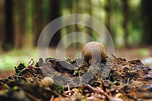 Puffball mushrooms on stump