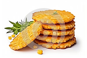 Puffed Corn Cake Isolated, Corn Diet Bread with Fragrant Herbs and Spices, Waffle with Corns, Rice, Cereal Snack