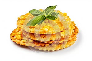 Puffed Corn Cake Isolated, Corn Diet Bread with Fragrant Herbs and Spices, Waffle with Corns, Rice, Cereal Snack