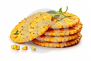 Puffed Corn Cake Isolated, Corn Diet Bread with Fragrant Herbs and Spices, Waffle with Corns, Rice, Cereal Snack