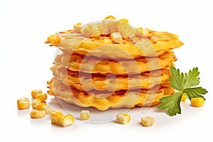 Puffed Corn Cake Isolated, Corn Diet Bread with Fragrant Herbs and Spices, Waffle with Corns, Rice, Cereal Snack