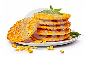 Puffed Corn Cake Isolated, Corn Diet Bread with Fragrant Herbs and Spices, Waffle with Corns, Rice, Cereal Snack