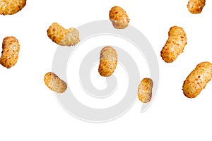 Puffed corn peanuts snacks isolated on white.