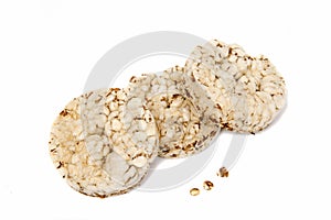 Puffed rice bread isolated on white background..