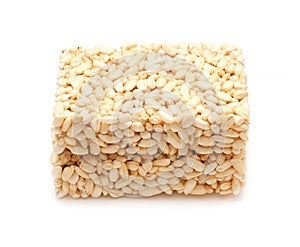 Puffed rice briquette snack