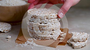 Puffed rice cakes, gluten free cookies, dieting or healthy snack food.