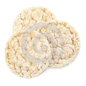 Puffed rice cakes isolated on white. Healthy snack