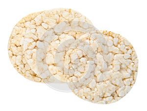 Puffed rice cakes isolated on white. Healthy snack