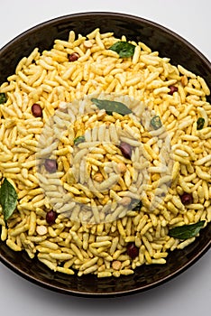 Puffed Rice Chivda or Maharashtrial Bhadang Chiwda served in a plate