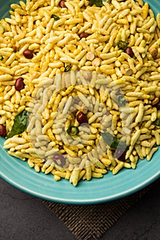 Puffed Rice Chivda or Maharashtrial Bhadang Chiwda served in a plate