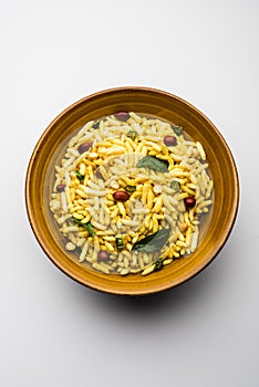 Puffed Rice Chivda or Maharashtrial Bhadang Chiwda served in a plate