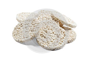 Puffed rice cookies isolated on white background. Rice Cakes Actually Nutritious healfy snack
