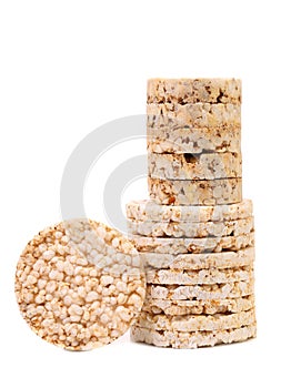 Puffed rice snack on white background