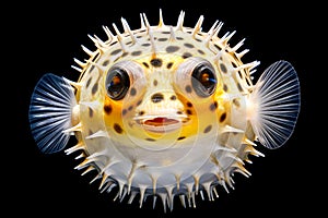 Puffer fish isolated on a black background. Close-up.