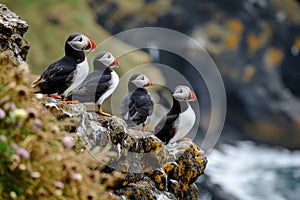 Puffin Family on the rock, Iceland