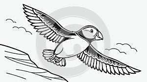 Puffin Flying Over Waves Seabird Coastal Wildlife Vector Sketch, vector design Generative AI photo