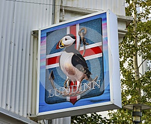 Puffin Sign Icelandic Store Main Shopping Street Reykjavik Iceland