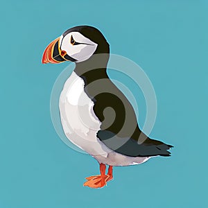 Puffin watercolor cut out on a blue background