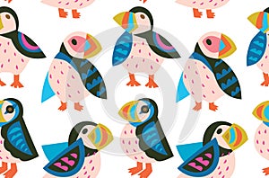 Puffins seamless pattern