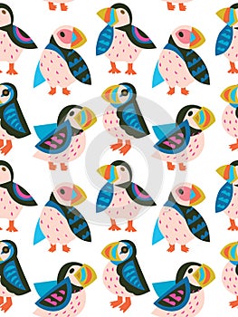 Puffins seamless pattern