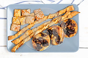 Puffs with caramelized onions and mushrooms