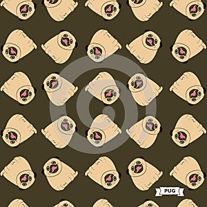 Pug cartoon vector pattern