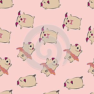 Pug Dog Bow Tie Tutu Dance seamless pattern.